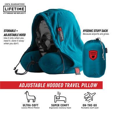 Grand Trunk Blackout Hooded Travel Neck Pillow, Peacock Green