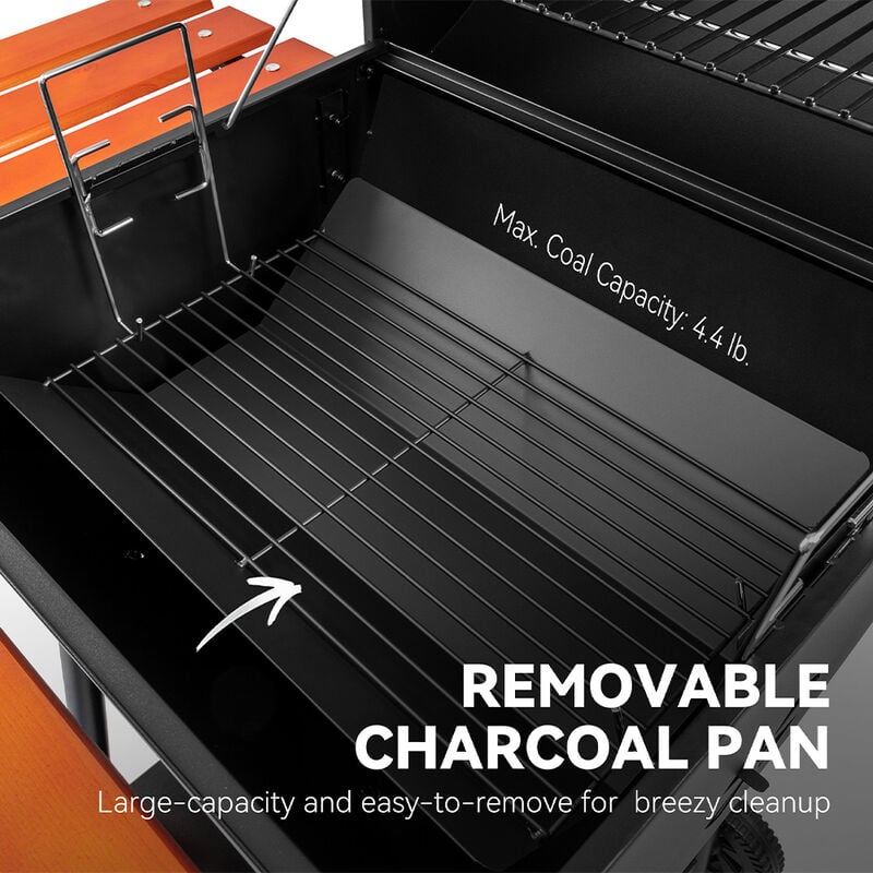 Royal Gourmet 24in Charcoal Grill w/ Wood Shelves - CC2024 image number 4