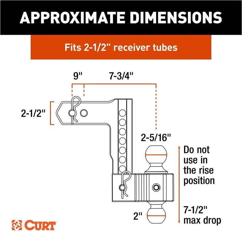 CURT AlumaLite Aluminum Hitch w/Dual Ball, 8 in Drop, 2-1/2 in Shank #45386 image number 6