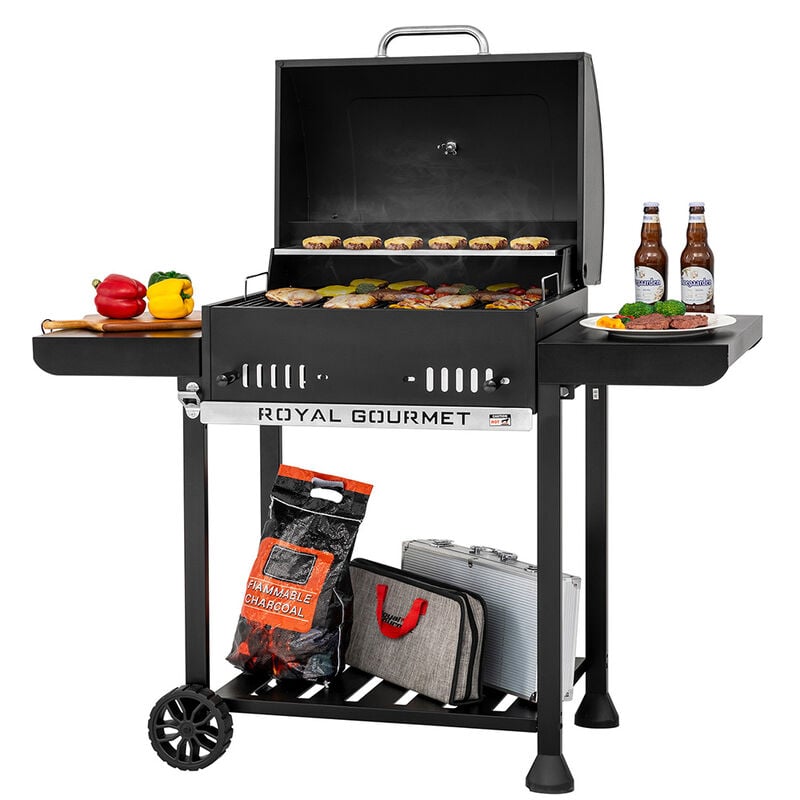 Royal Gourmet 24" Movable Charcoal Grill w/ Foldable Side Shelves