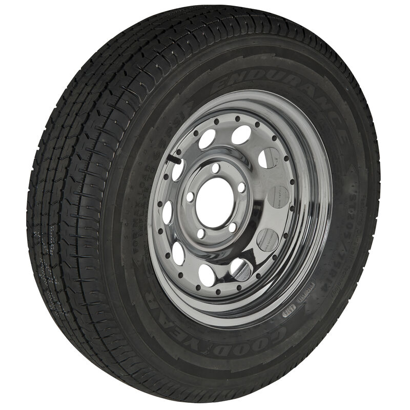 Goodyear Endurance ST215/75 R 14 Radial Trailer Tire, 5-Lug Chrome Modular Rim image number 1