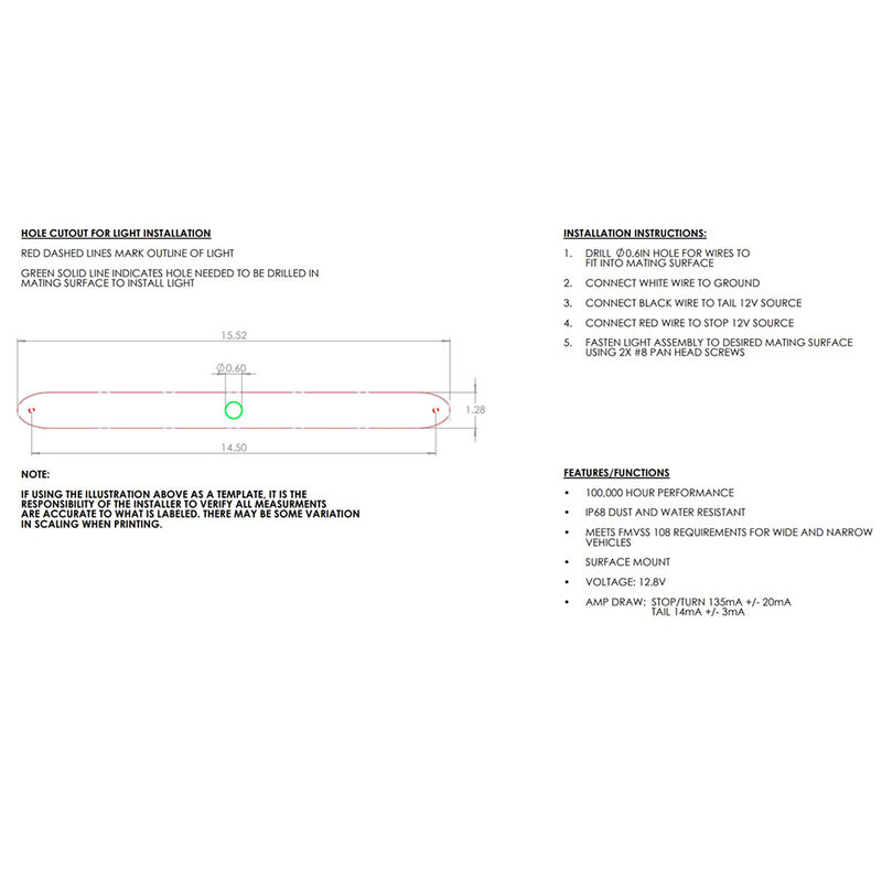 TecNiq T10 Red 15" Low-Profile Stop/Tail/Turn Light image number 3