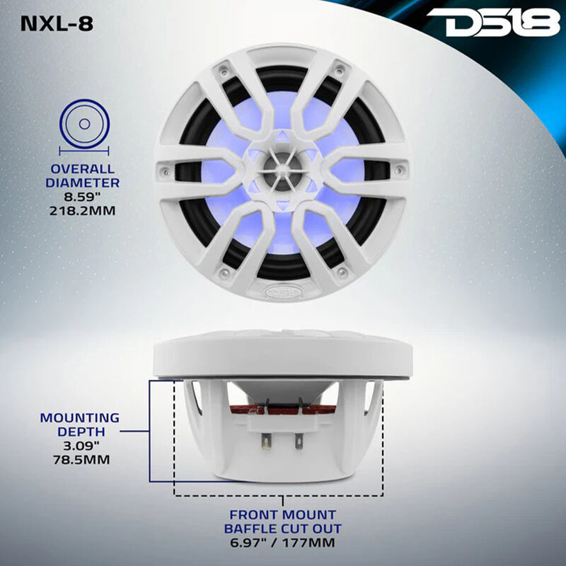 DS18 NXL-8 8" Two-Way Coaxial Marine Speakers with RGB LED Lights, Pair image number 6
