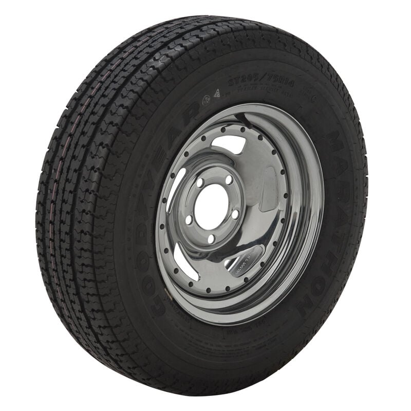 Goodyear Marathon 215/75 R 14 Radial Trailer Tire, 5-Lug Chrome Directional Rim image number 1