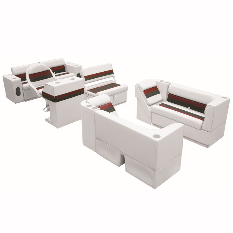 Deluxe Pontoon Seats w/Toe Kick Base, Complete Package E Plus Stand, White/Red/C image number 1