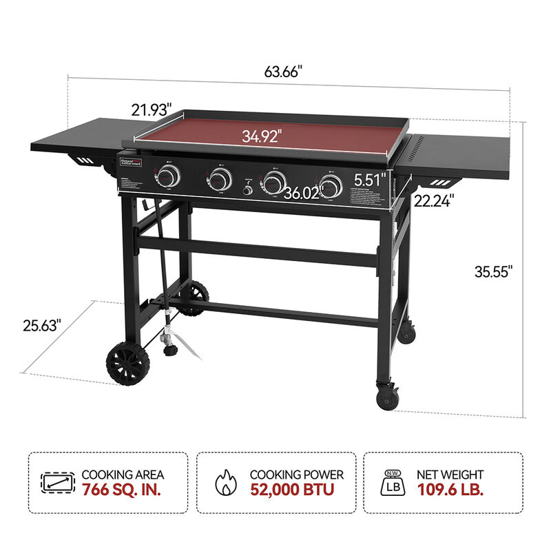 Royal Gourmet 36" 4-Burner Flat Top Gas Griddle image number 6