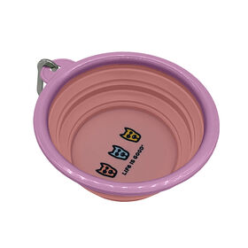 Life is Good Silicone Pet Travel Bowl, LIG Dogs, Pink