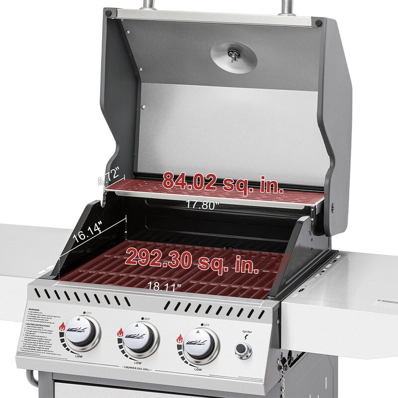 Royal Gourmet 3-Burner Cabinet Style Gas Grill - Silver image number 6