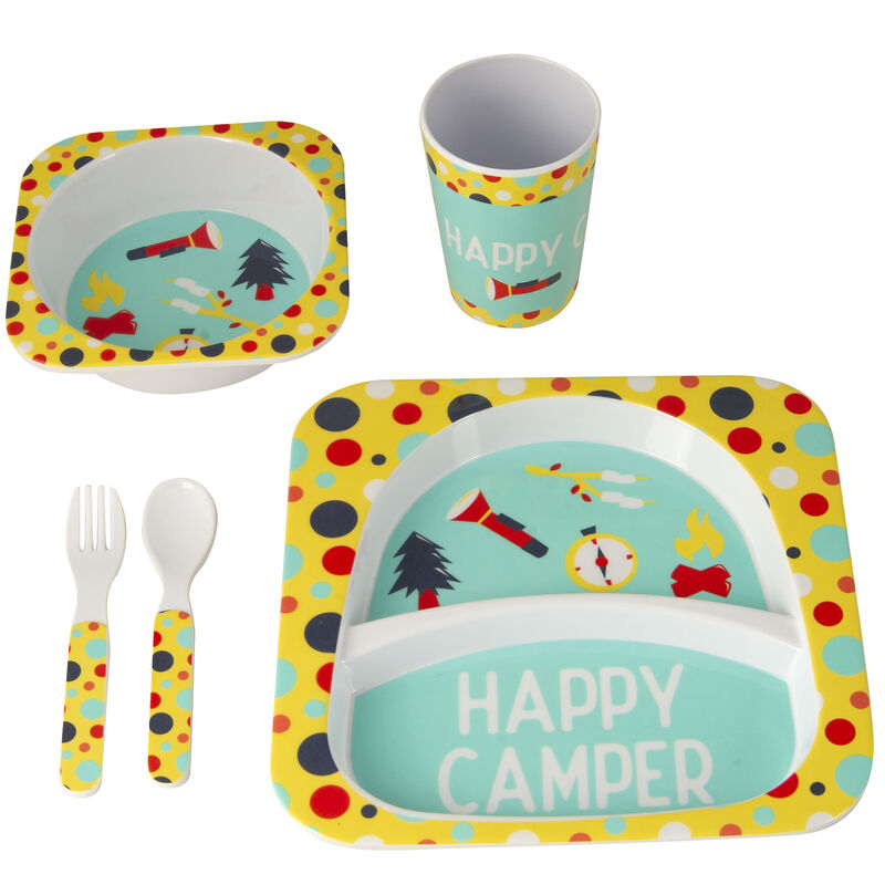 Kid's Happy Camper Food Tray Set, Yellow/Aqua image number 2