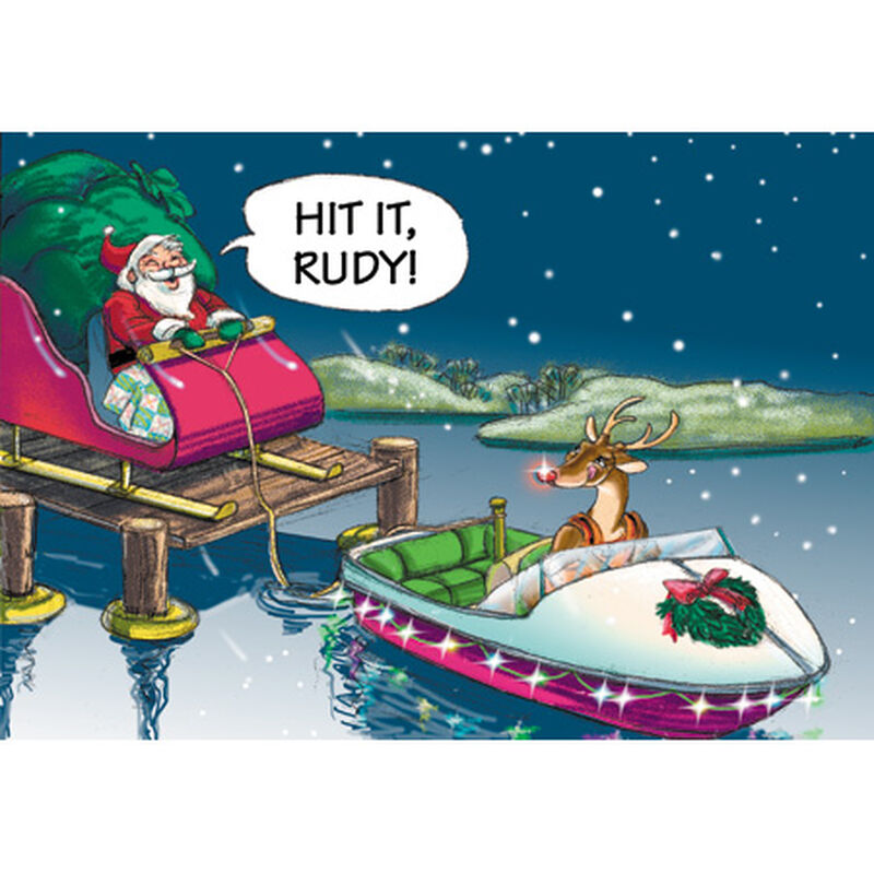 Personalized Santa And Rudy Take Off Christmas Cards image number 1