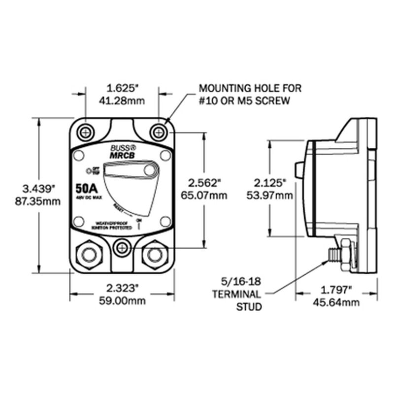 Blue Sea 187-Series Thermal Circuit Breaker, Surface-Mount, 30A image number 2