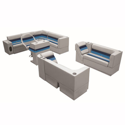 Deluxe Pontoon Furniture w/Toe Kick Base, Complete Big "L" Package, Gray/Navy/Bl