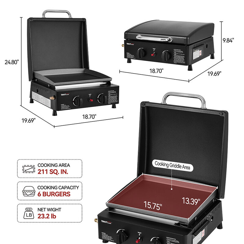 Royal Gourmet PD1502H Portable 2 Burner Gas Griddle with Hood image number 16