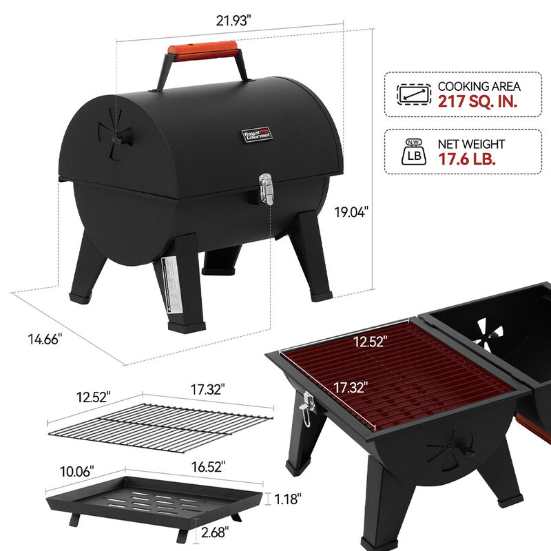 Royal Gourmet Portable Charcoal Grill with 2-Side Cooking Area image number 9