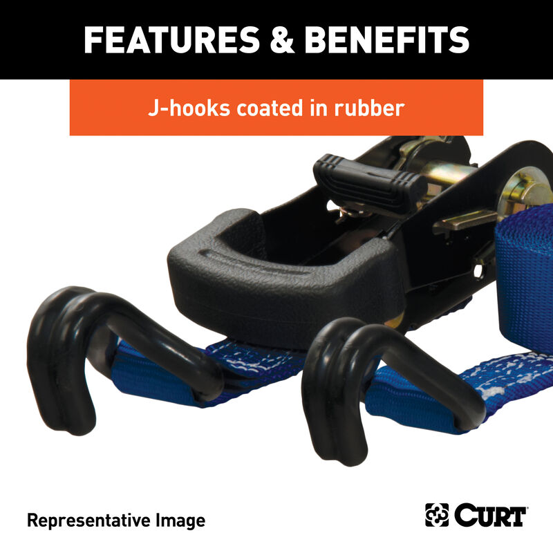 CURT 16' Orange Cargo Straps with J-Hooks, 1100 lbs., 2-Pack image number 8