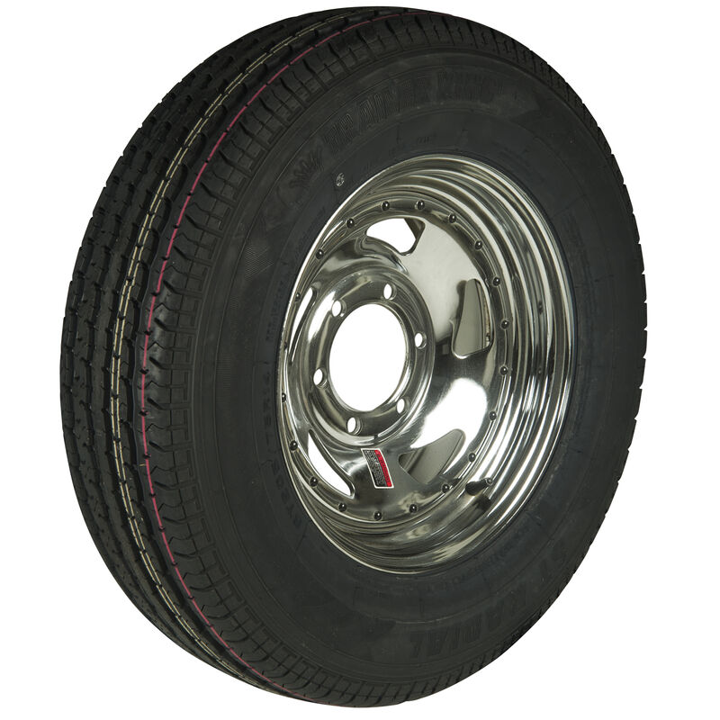 Trailer King II ST225/75 R 15 Radial Trailer Tire, 6-Lug Chrome Directional Rim image number 1