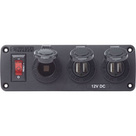 Blue Sea BelowDeck Panel w/Circuit Breaker, 12V Socket, and 2 Dual USB Chargers
