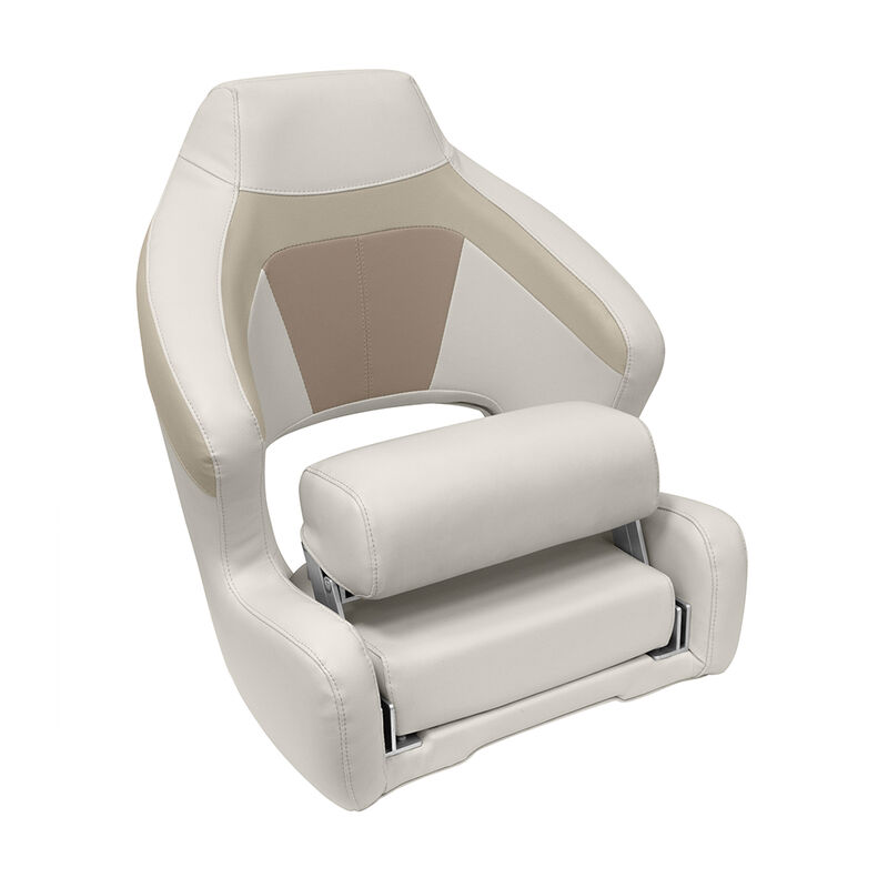 Wise Premier Pontoon XL Bucket Seat with Flip-Up Bolster, Stone/Khaki/Mocha image number 2