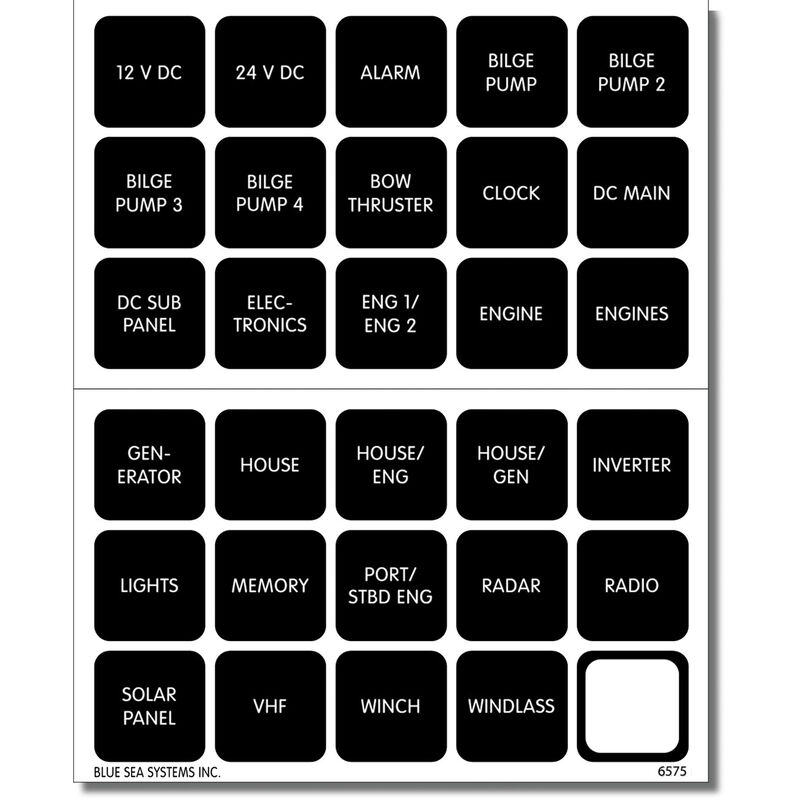 Blue Sea 4218 Square Format DC Panel Label Set V2, 30 labels image number 1