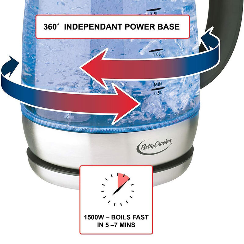 Betty Crocker 1.7-Liter Glass Color-Changing Kettle image number 6