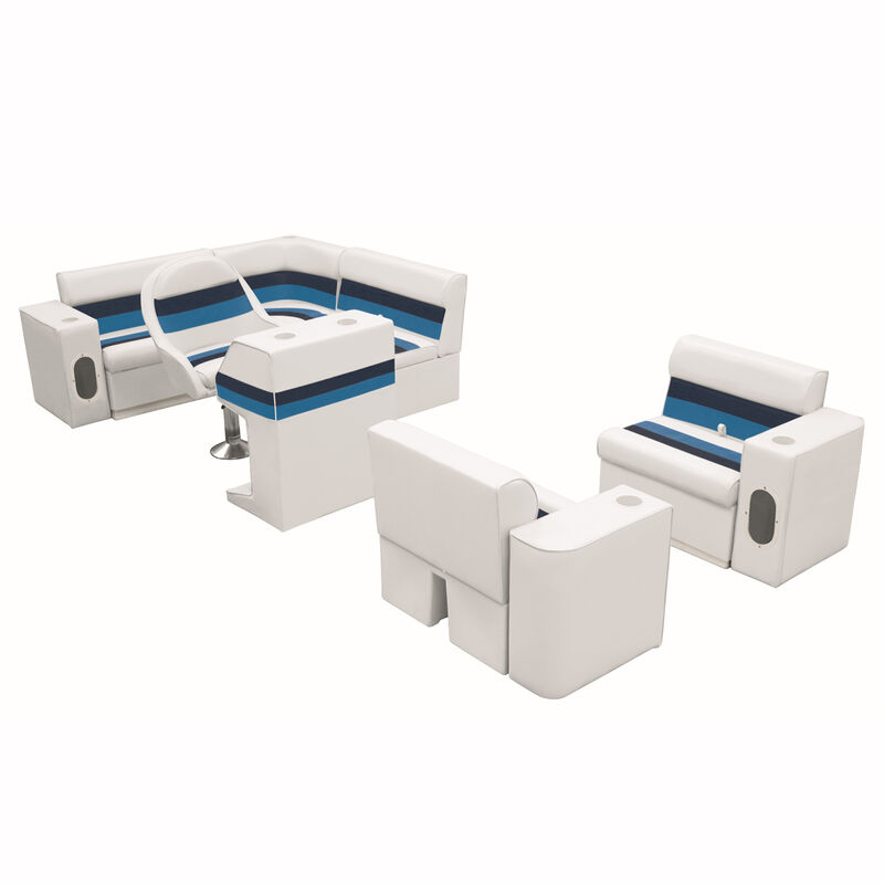 Deluxe Pontoon Furniture w/Toe Kick Base, Group 6 Package, White/Navy/Blue image number 1