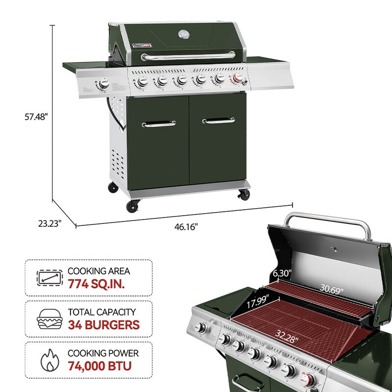 Royal Gourmet GA6402L 6-Burner BBQ Propane Gas Grill with Sear Burner and Side Burner image number 9