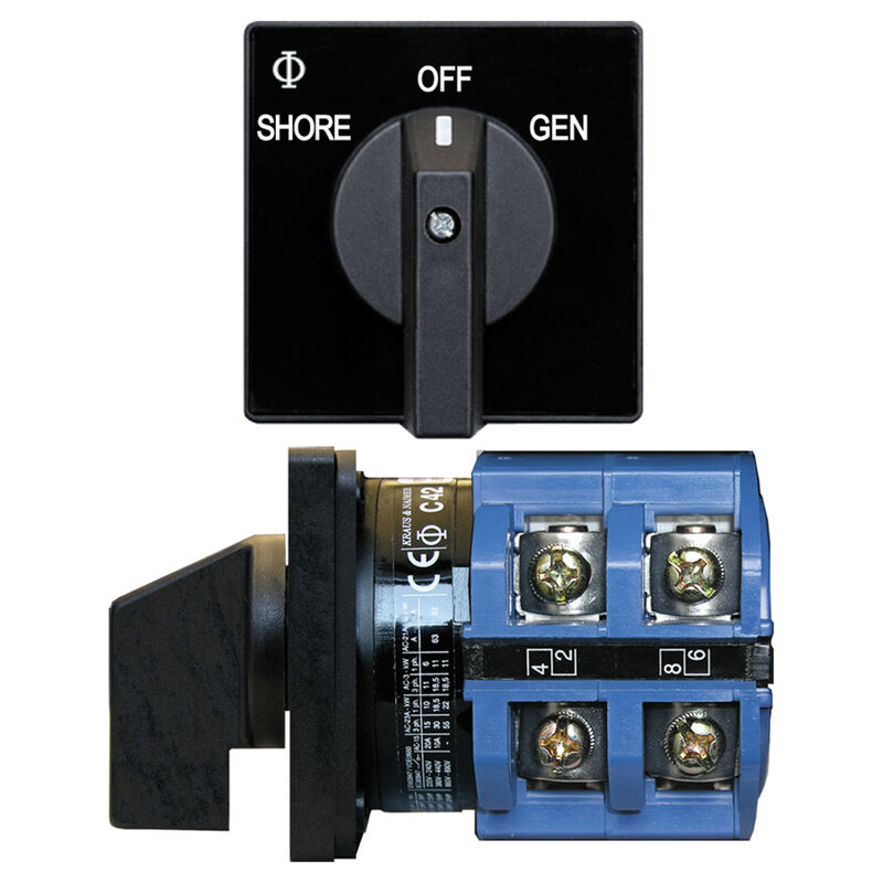 Blue Sea AC Source Selection Rotary Switch: 2 Sources, 2 Poles, 2+OFF Positions image number 1