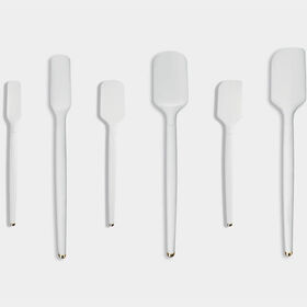 Art and Cook 6 PC Metal Handle Silicone Spatula Set, White/Silver