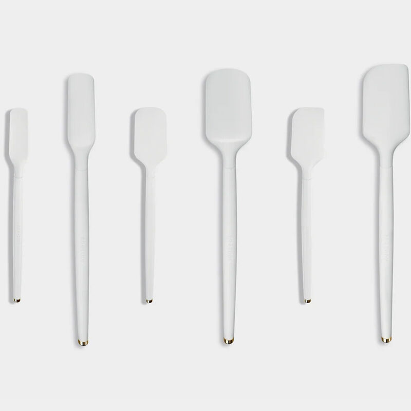 Art and Cook 6 PC Metal Handle Silicone Spatula Set, White/Silver