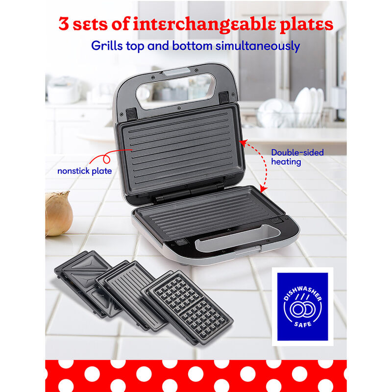 Betty Crocker 3-in-1 Indoor Grill, Sandwich/Panini Press, and Waffle Maker, Silver image number 4