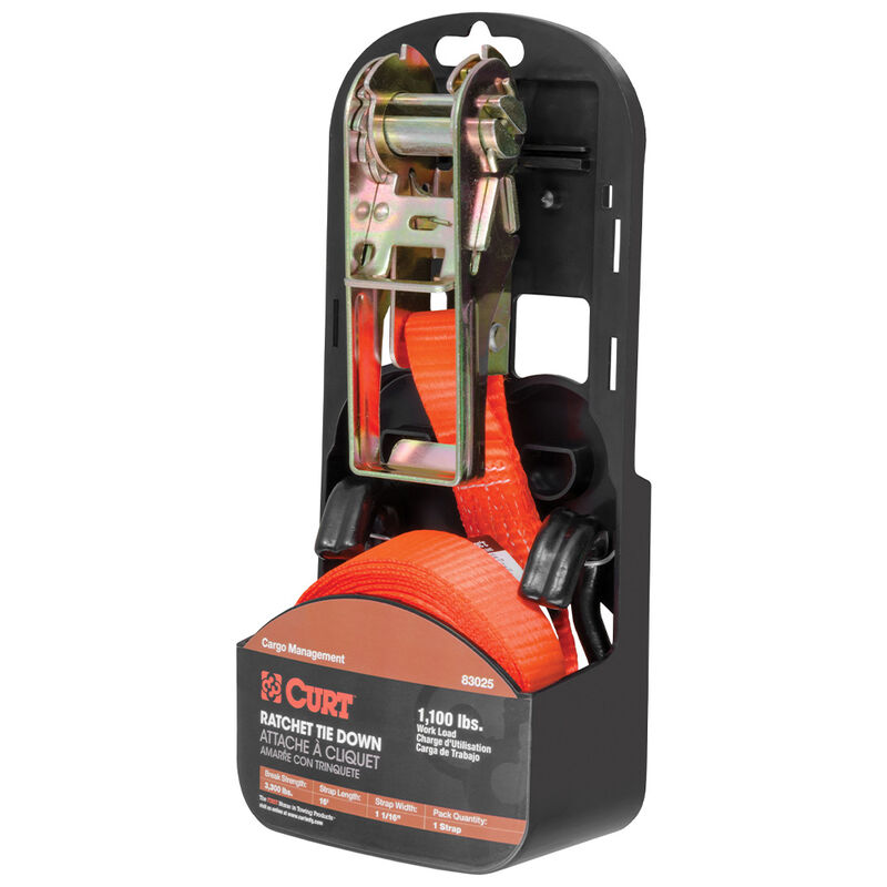 CURT 16' Orange Cargo Strap with J-Hooks, 1100 lbs. image number 2