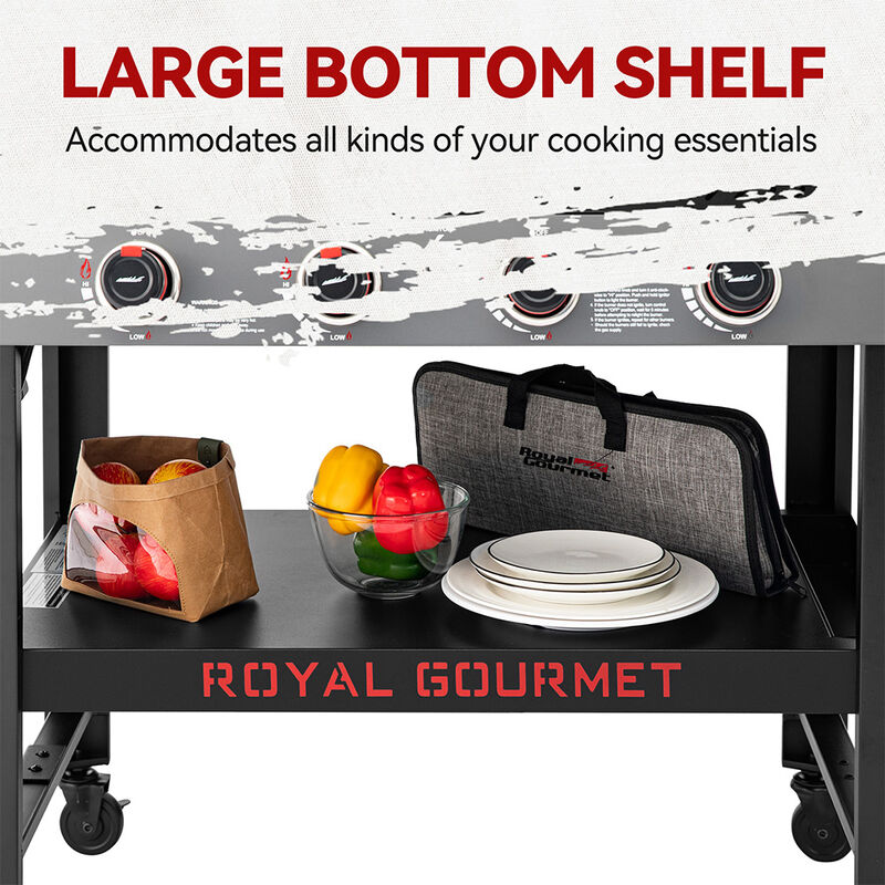 Royal Gourmet 34in 4-Burner Propane Griddle w/ Shelves & Storage image number 2