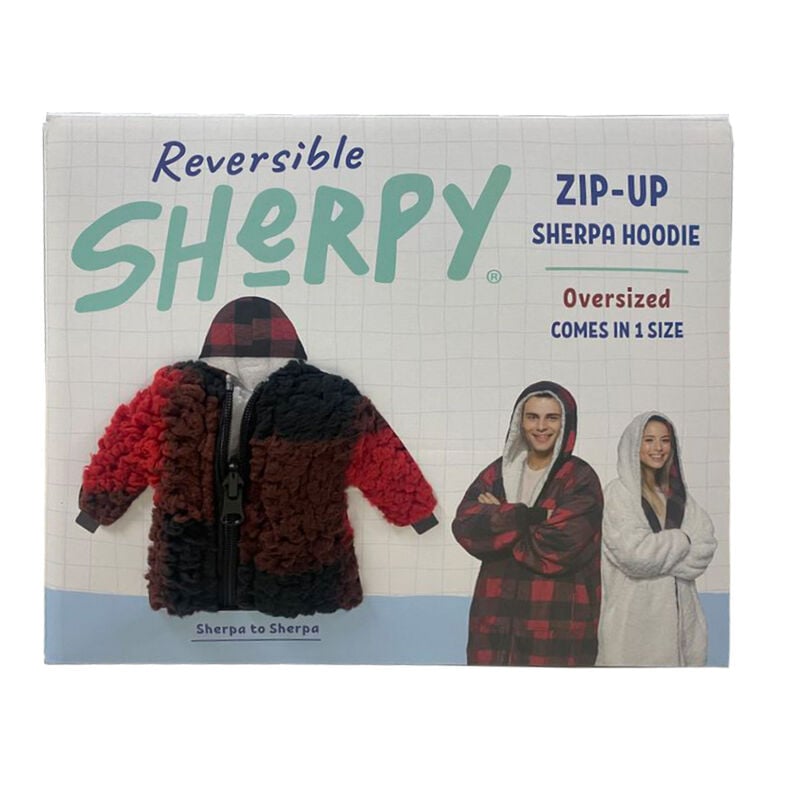 Sherpy Oversized Hoodie Blanket Reversible Sherpa Sweatshirt, Tonal Buffalo Print/White image number 2
