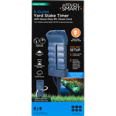 myTouchSmart Rotatable 6-Outlet Outdoor Stake Timer, 6' Cord