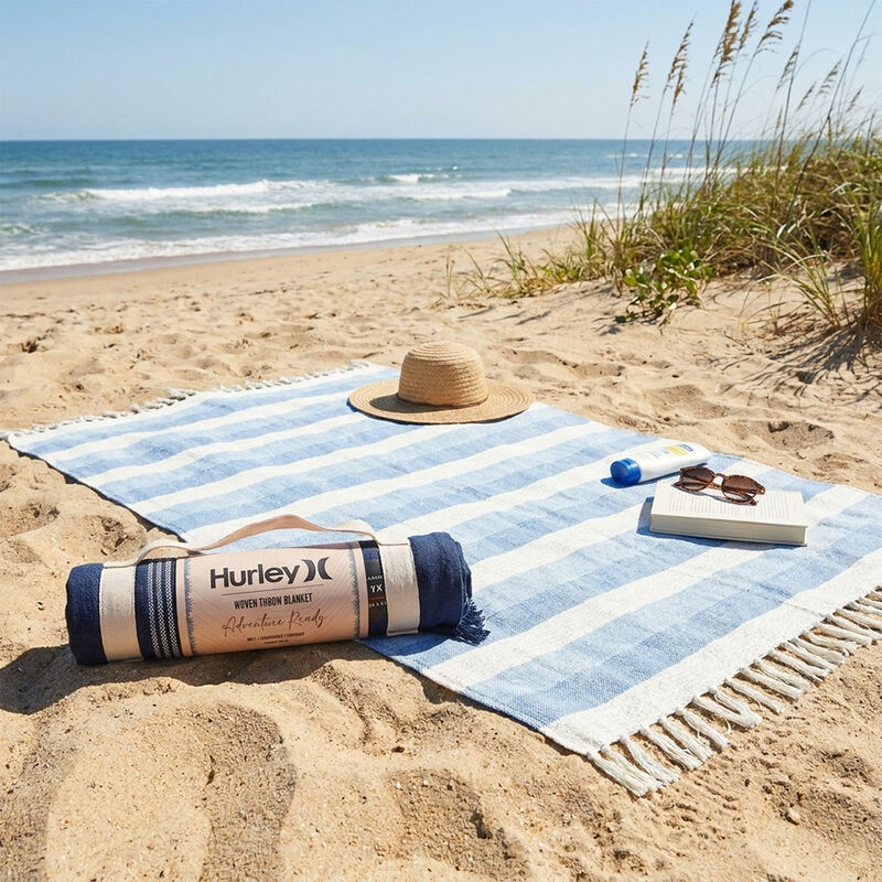 Hurley Cotton Woven Throw - Blue/White Stripe image number 4