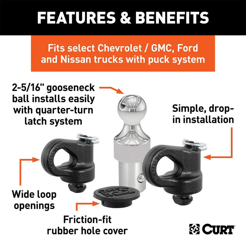 CURT 60639 OEM Puck System 2-5/16" Ball Gooseneck Kit, Chevrolet, Ford, GMC, Nissan image number 8