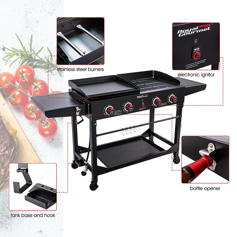 Royal Gourmet 4-Burner Portable Flat Top Gas Grill and Griddle Combo image number 6
