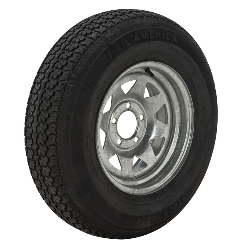 Trail America 225/75 x 15 Bias Trailer Tire, 5-Lug Spoke Galvanized Rim image number 1