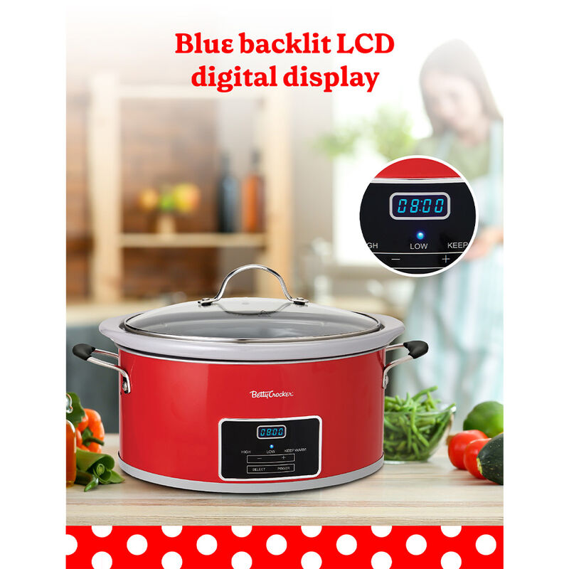 Betty Crocker 6-Quart Oval Digital Slow Cooker, Red image number 5