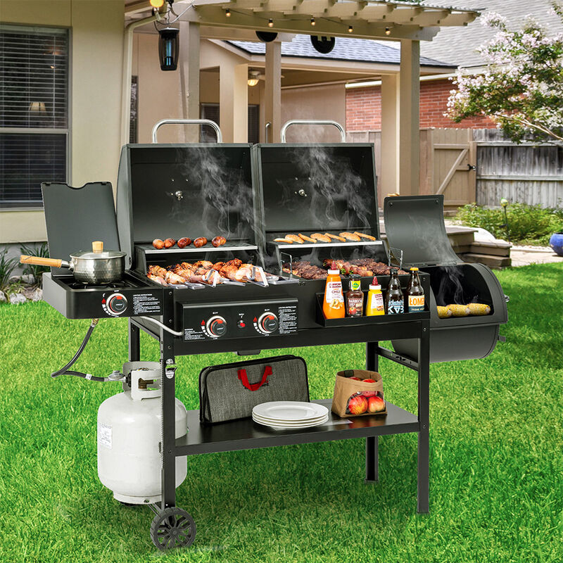 Royal Gourmet ZH3005Y 2-Burner Gas/Charcoal Grill with Offset Smoker + Side Burner image number 5