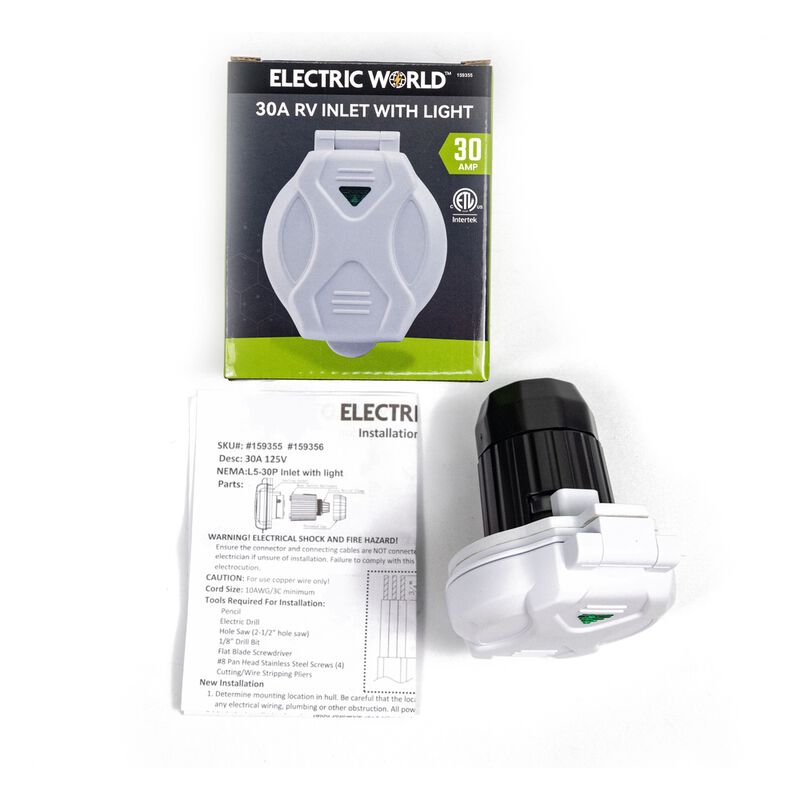 Electric World 30A RV Inlet in White with LED image number 10