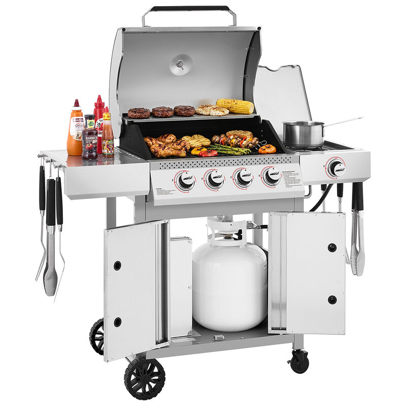 Royal Gourmet GE4001S 4-Burner Gas Grill w/Side Burner + Side Shelves