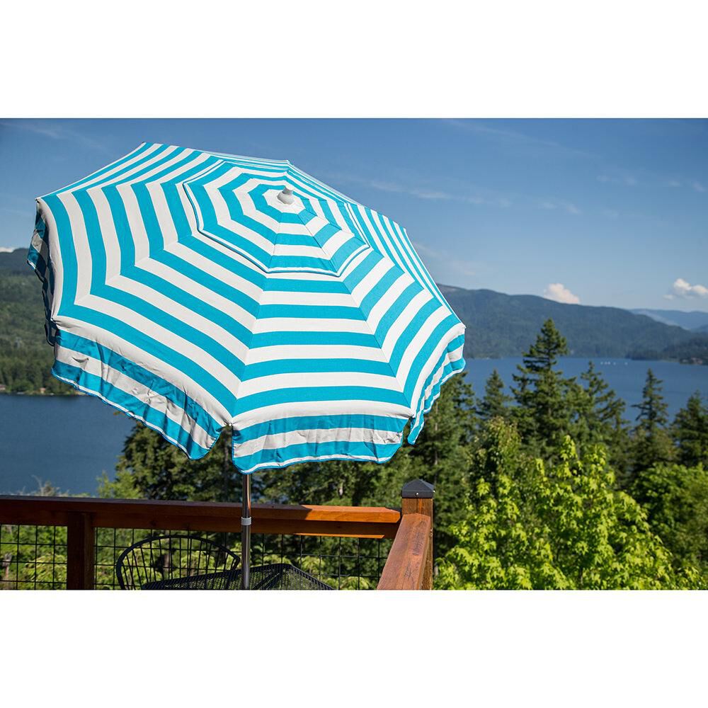 Italian 6 Ft Patio Umbrella Acrylic Stripes Turquoise And White Overton S