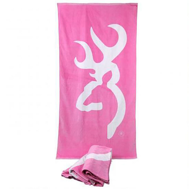 Browning Buckmark Beach Towel, Pink with White Logo image number 1