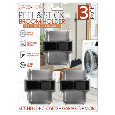 Space and Home Peel-and-Stick Broom Holders, 3-Pack