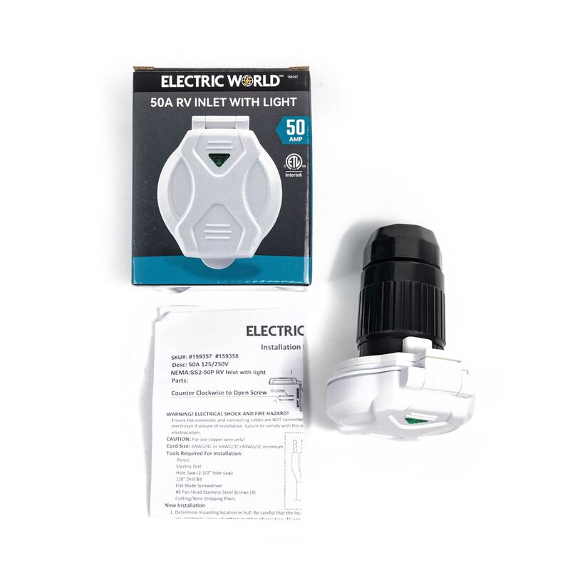 Electric World 50A White RV Inlet w/LED image number 11