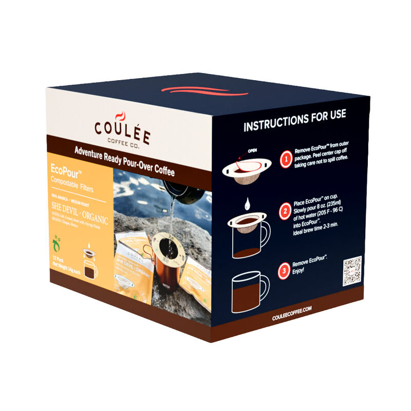 Coulee She-Devil Organic Coffee, 10 Pre-Filled EcoPour Filters image number 6