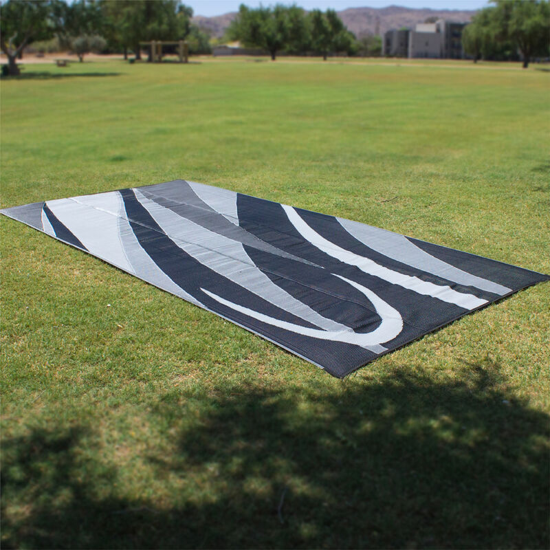 Reversible Graphic Design RV Patio Mat, 8' x 20', Black/Silver image number 5