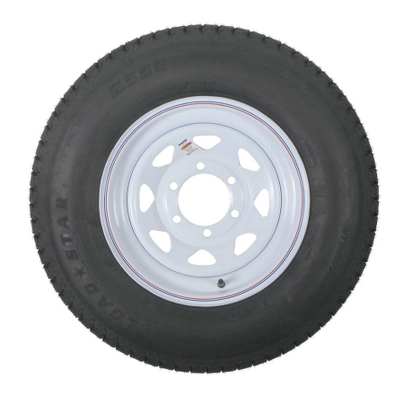 Trail America 225/75 x 15 Bias Trailer Tire, 5-Lug Spoke White Rim image number 2