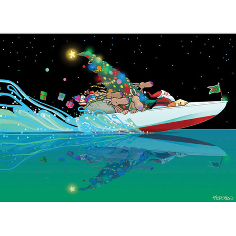 Kersten Brothers Personalized Speed Boat Santa Christmas Cards image number 1